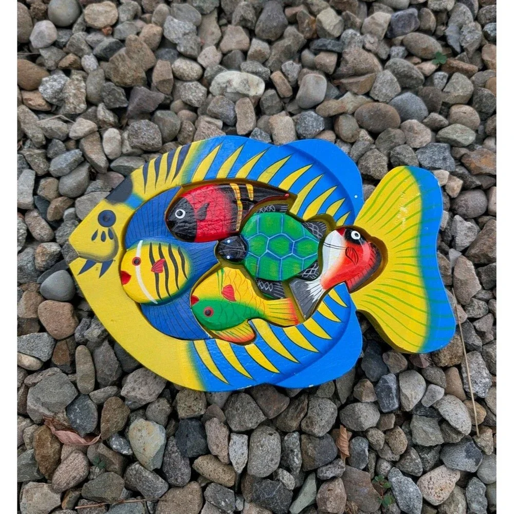 Colorful Fish Aquatic Hand Cut Painted Wooden Puzzle 5 Pieces Underwater 8